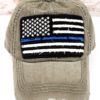 Distressed Olive Green Thin Blue Line Flag Adjustable Hat