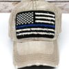 Distressed Khaki Thin Blue Line Flag Adjustable Hat