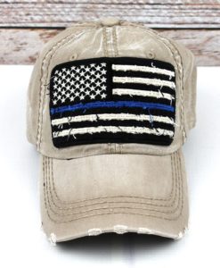 Distressed Khaki Thin Blue Line Flag Adjustable Hat