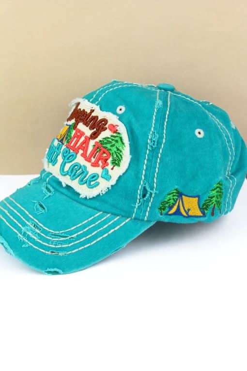 Distressed Turquoise Camping Hair Don't Care Adjustable Hat with Tent - Image 2