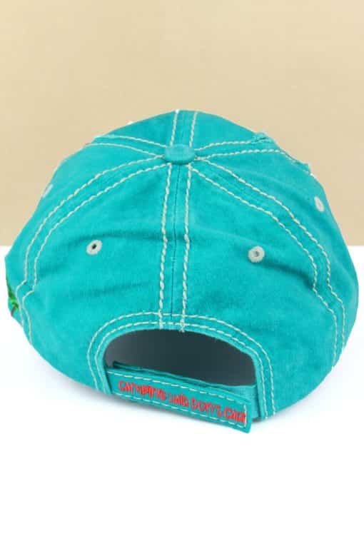 Distressed Turquoise Camping Hair Don't Care Adjustable Hat with Tent - Image 3
