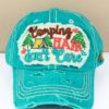 Distressed Turquoise Camping Hair Don't Care Adjustable Hat with Tent
