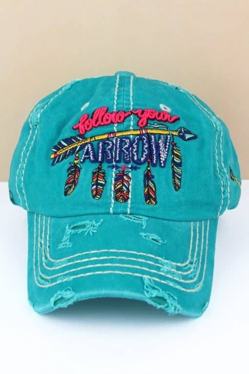 Distressed Turquoise Follow Your Arrow Adjustable Hat
