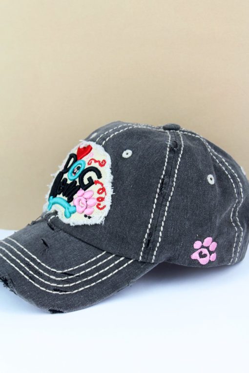 Distressed Black Dog Mom Adjustable Hat With Bone - Image 2