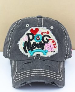 Distressed Black Dog Mom Adjustable Hat With Bone