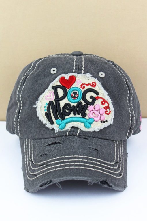 Distressed Black Dog Mom Adjustable Hat With Bone