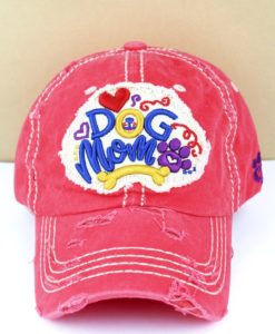 Distressed Salmon Dog Mom Adjustable Hat With Bone