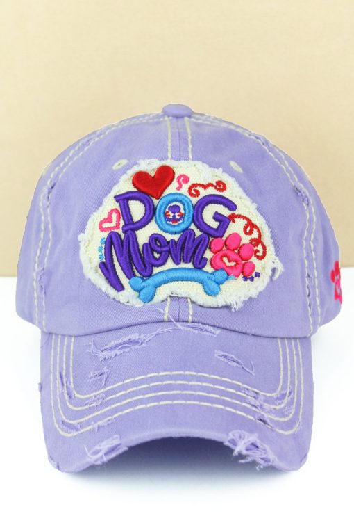 Distressed Lavendar Dog Mom Adjustable Hat With Bone