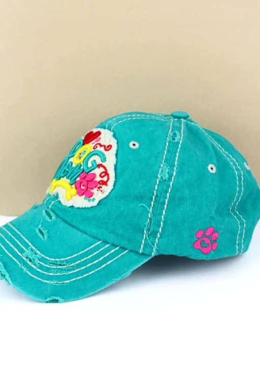 Distressed Turquoise Dog Mom Adjustable Hat With Bone - Image 2
