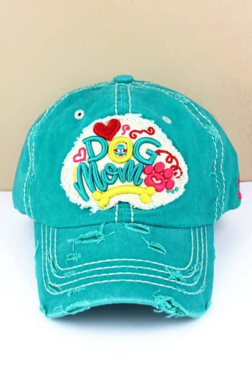 Distressed Turquoise Dog Mom Adjustable Hat With Bone