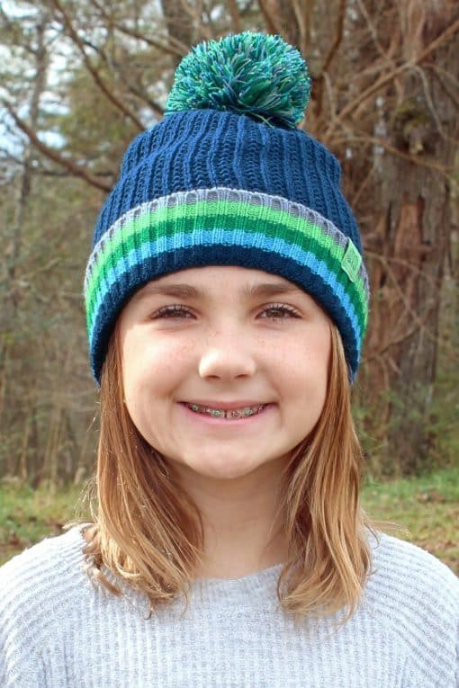 Kid's Navy Blue Play All Day Pom Pom Beanie Hat