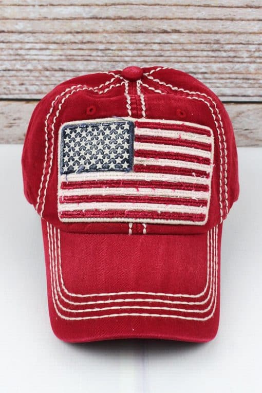 Distressed Red American Flag Adjustable Hat
