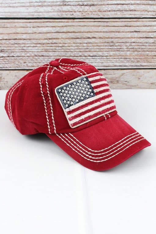 Distressed Red American Flag Adjustable Hat - Image 3