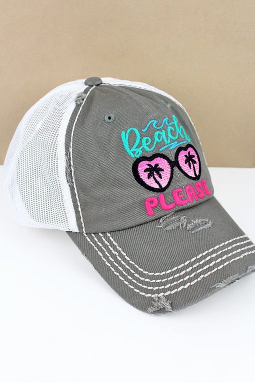 Distressed Steel Gray Sunglasses Beach Please Adjustable Mesh Hat - Image 2