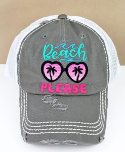 Distressed Steel Gray Sunglasses Beach Please Adjustable Mesh Hat