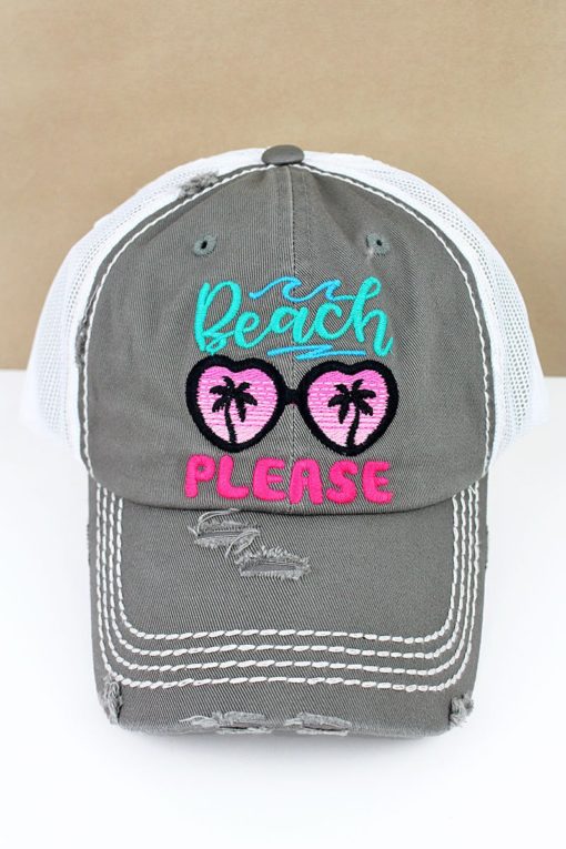 Distressed Steel Gray Sunglasses Beach Please Adjustable Mesh Hat