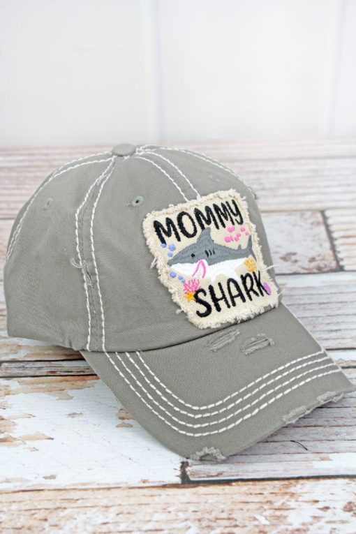 Distressed Steel Gray Mommy Shark Adjustable Hat - Image 2