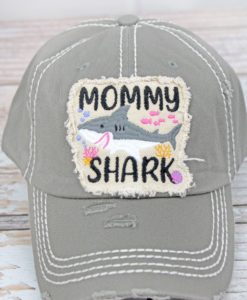 Distressed Steel Gray Mommy Shark Adjustable Hat