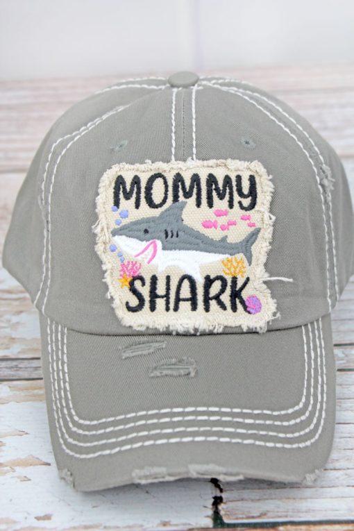 Distressed Steel Gray Mommy Shark Adjustable Hat