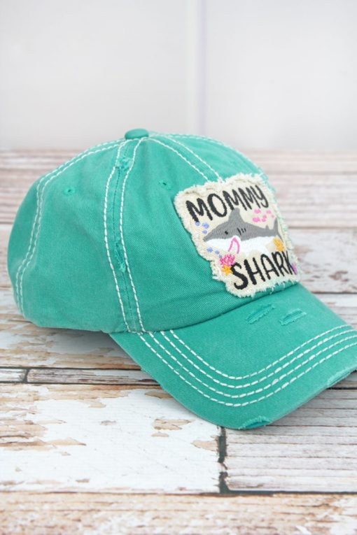 Distressed Turquoise Mommy Shark Adjustable Hat - Image 2