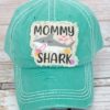 Distressed Turquoise Mommy Shark Adjustable Hat