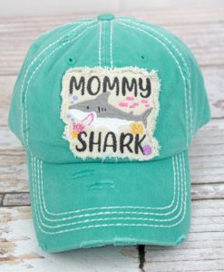 Distressed Turquoise Mommy Shark Adjustable Hat