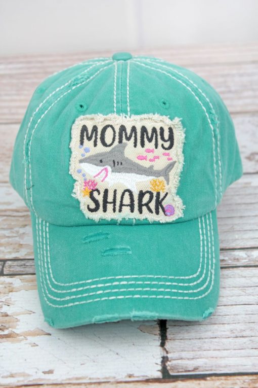 Distressed Turquoise Mommy Shark Adjustable Hat