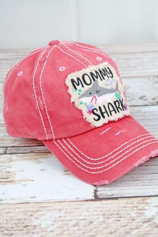 Distressed Salmon Mommy Shark Adjustable Hat - Image 2