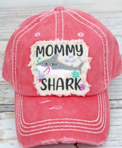 Distressed Salmon Mommy Shark Adjustable Hat