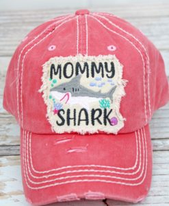 Distressed Salmon Mommy Shark Adjustable Hat