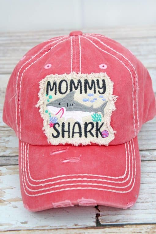 Distressed Salmon Mommy Shark Adjustable Hat