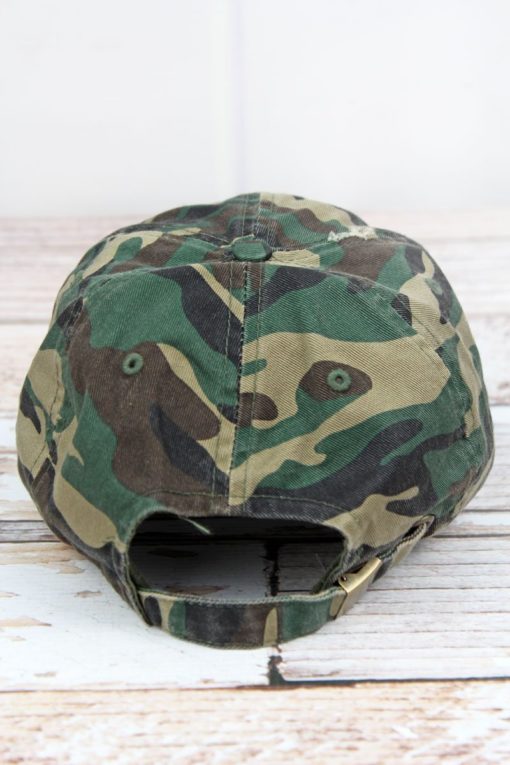 Distressed Green Camo with Black Khaki American Flag Adjustable Hat - Image 3