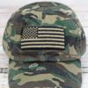 Distressed Green Camo with Black Khaki American Flag Adjustable Hat