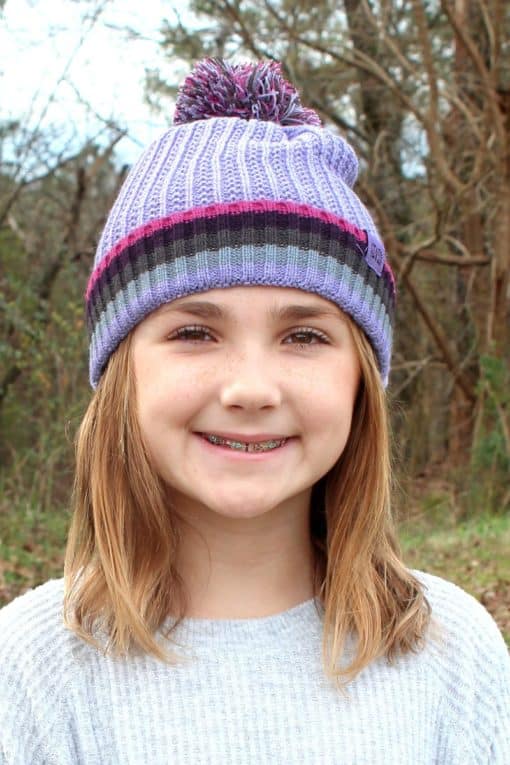 Kid's Lavendar Play All Day Pom Pom Beanie Hat