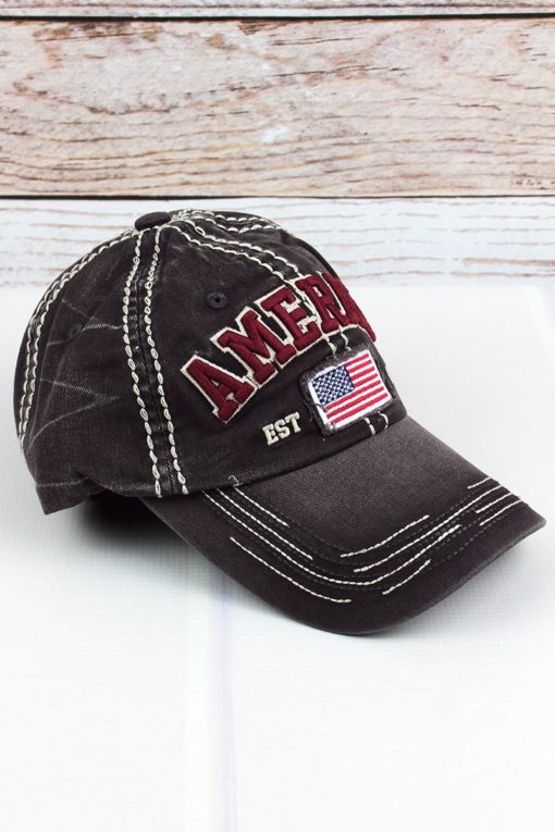 Distressed America USA Flag Dark Gray Adjustable Hat - Image 2