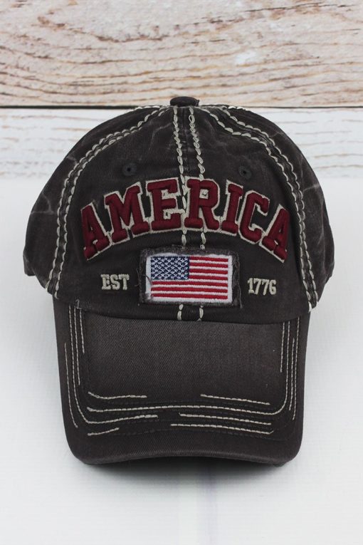 Distressed America USA Flag Dark Gray Adjustable Hat