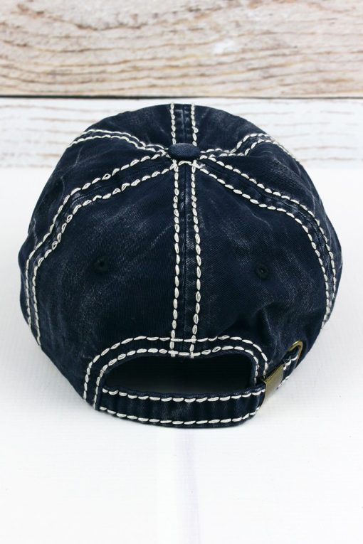 Distressed America USA Flag Navy Adjustable Hat - Image 3