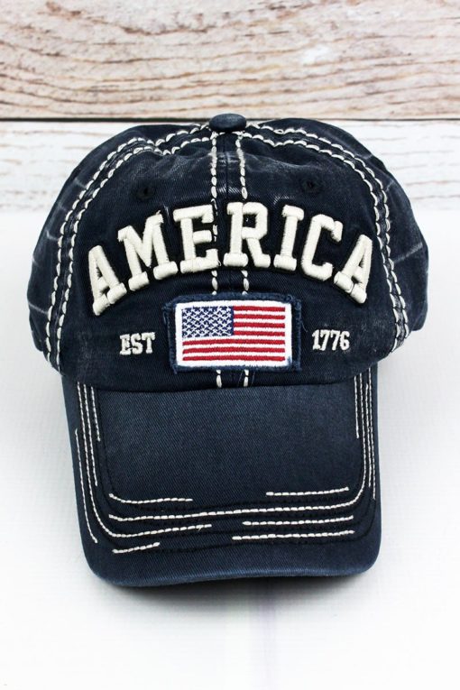 Distressed America USA Flag Navy Adjustable Hat