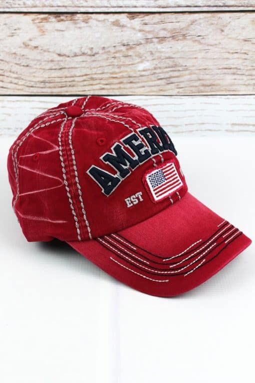 Distressed America USA Flag Red Adjustable Hat - Image 2