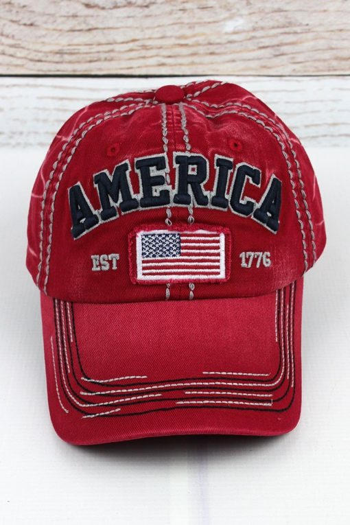 Distressed America USA Flag Red Adjustable Hat