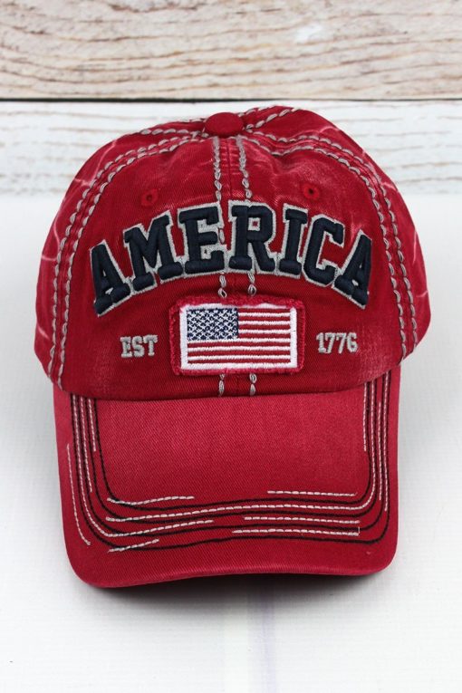 Distressed America USA Flag Red Adjustable Hat