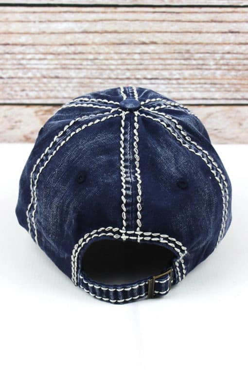 Distressed Navy American Flag Adjustable Hat - Image 2