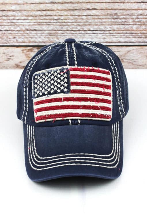 Distressed Navy American Flag Adjustable Hat