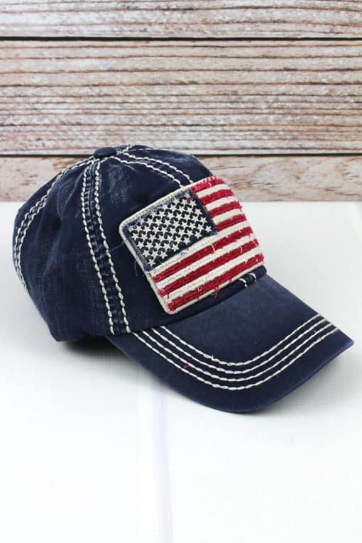 Distressed Navy American Flag Adjustable Hat - Image 4