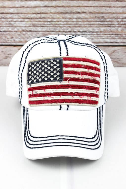 Distressed White American Flag Adjustable Hat