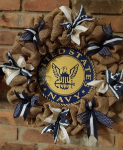 US Navy Navy Gold 16" Burlap Wreath Door Decor