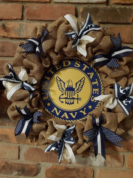 US Navy Navy Gold 16" Burlap Wreath Door Decor