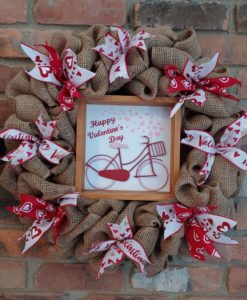 Happy Valentine's Day Pink Red Bike 16" Burlap Wreath