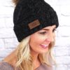 Snow Day Fleece Lined Knit Multi Black Pom Pom Beanie Hat