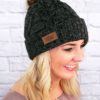 Snow Day Fleece Lined Knit Multi Charcoal Pom Pom Beanie Hat